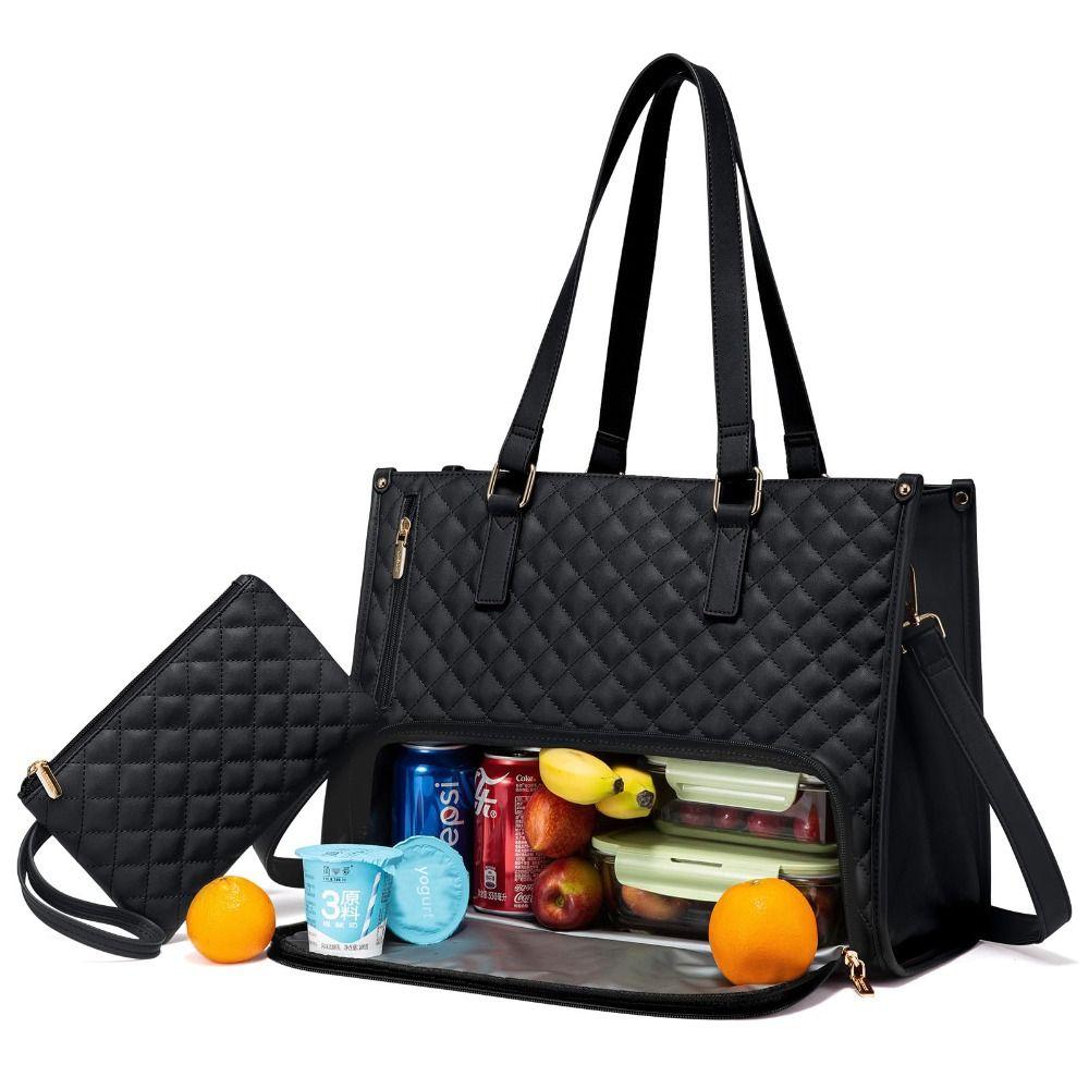 2 in 1 Lunch Tote Bag for Women Large Capacity Insulated 15.6 Inch Laptop Bag Lunch Compartment with Purse Computer Handbag