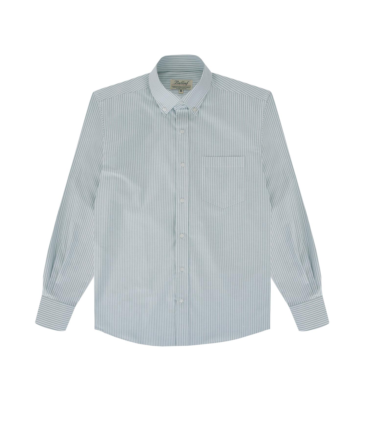 Belief Oxford Cotton Stripe Button Down Shirt (Green) M