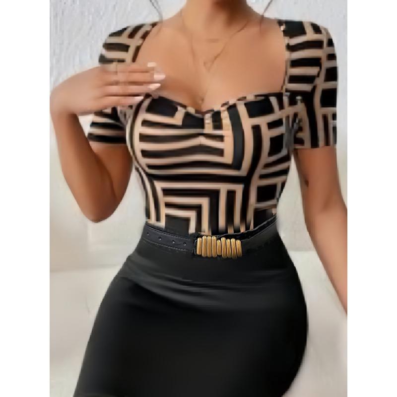 

Женский летний ретро-принт на спине, тонкий сексуальный обтягивающий топ XXL хаки