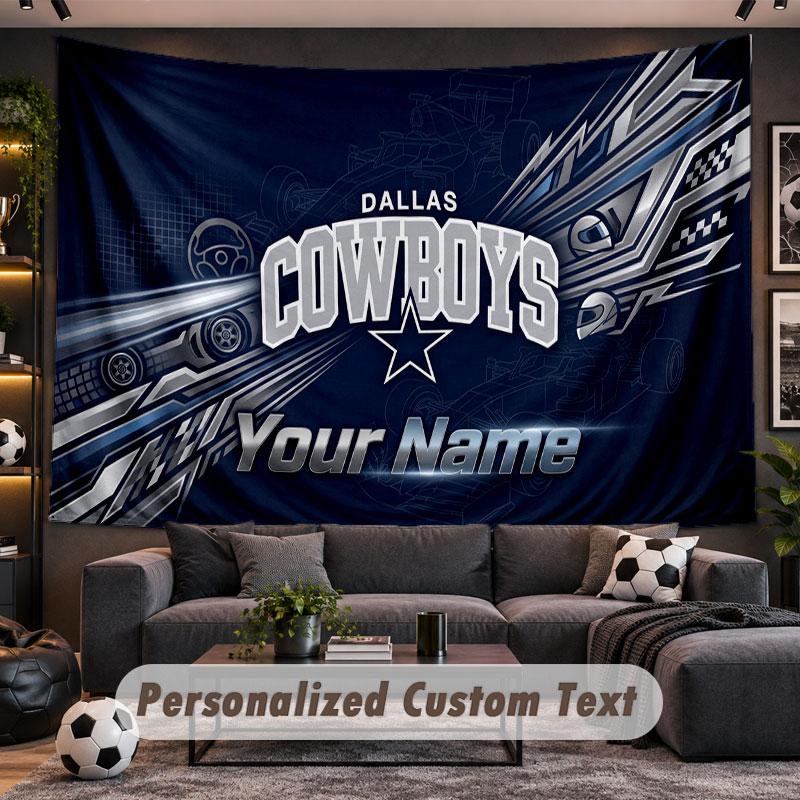 Wall Hanging Tapestry Custom NameDallas Cowboys Pattern Personalized Printed Fabric Wall Decor