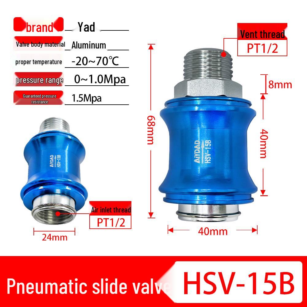 Pneumatic Slide Valve HSV08: Hand-Operated Push-Pull Exhaust Valve (Sizes: 06/08/10/15)