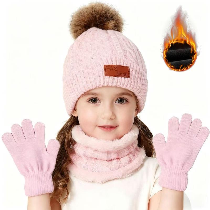 3PCS Winter Hat Scarf Gloves Set,outdoor Fashion Knitted Hooded Fleece,winter Warm Soft Comfortable Hats for Skiing,daliywear
