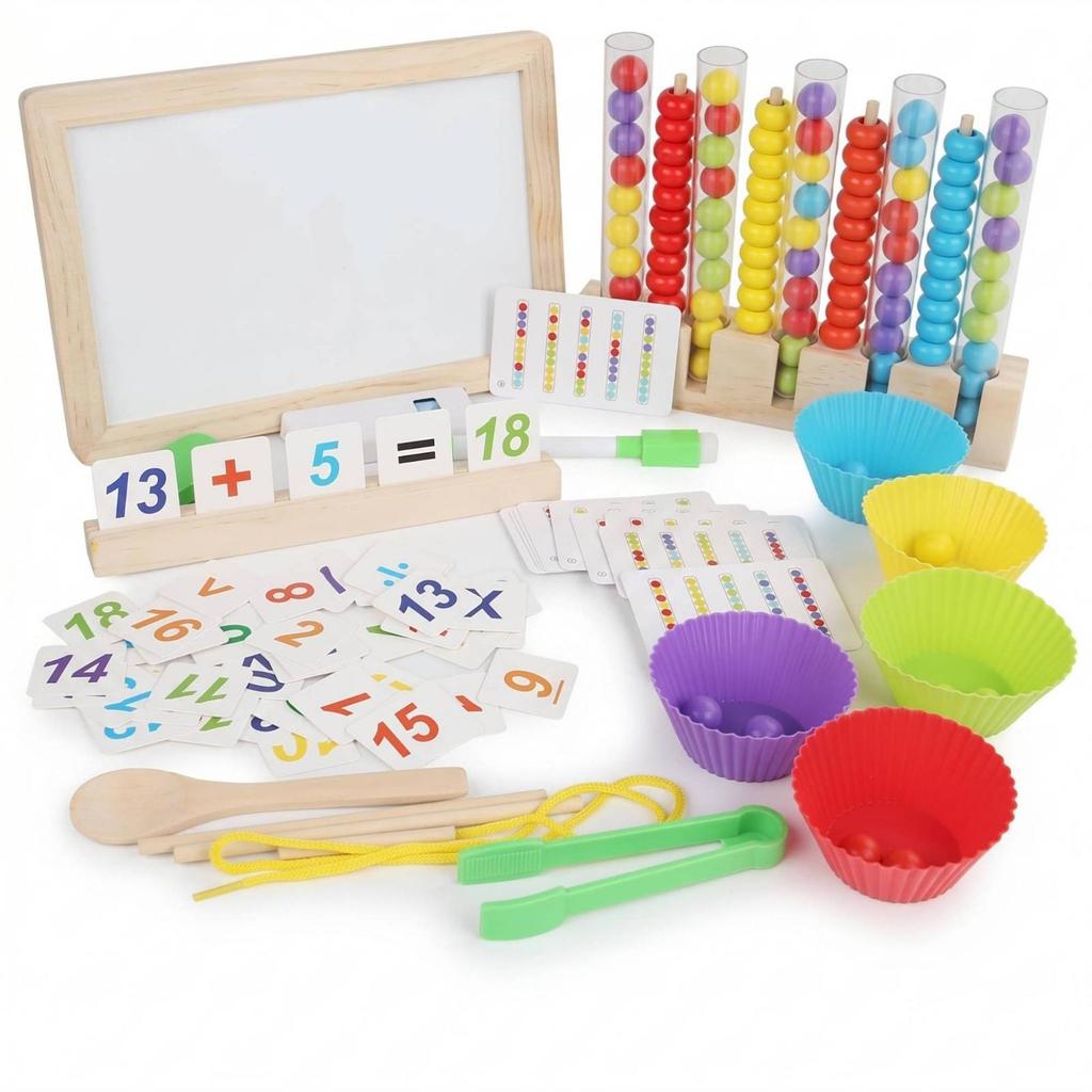 Counting Matching Toy Arithmetic Cards Bead Sorting Clear Tubes Activity Set for