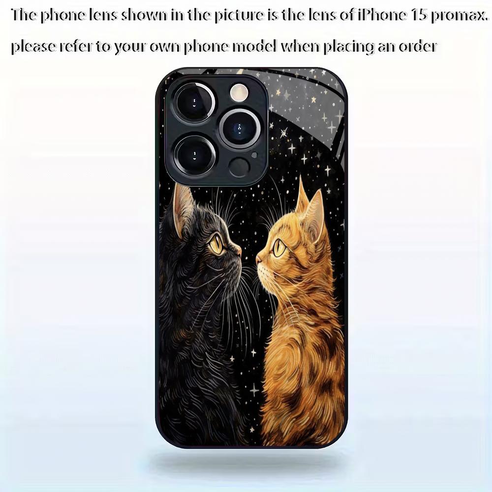 Süße Katze gehärtetes Glas Handyhülle für iPhone 17/16/15/14/13/12/11 Pro Max All-inclusive Anti-Fall und Stoßfest Rückseite
