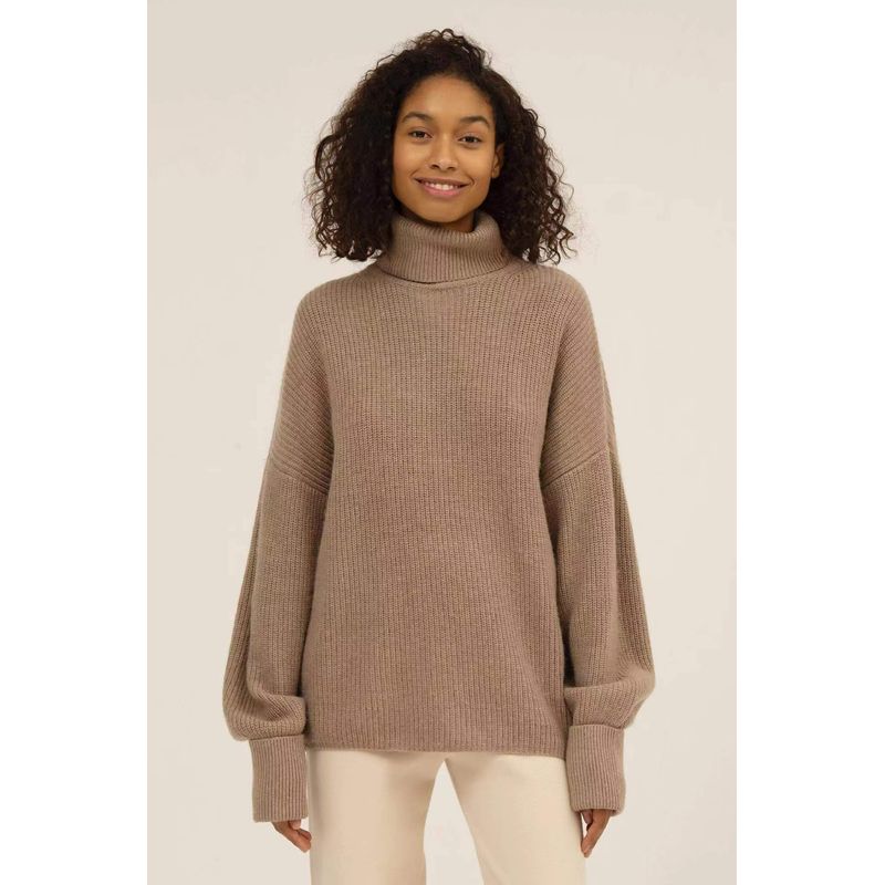 

Fashion Wind New Arrival Autumn and Winter Solid Color Turtleneck Sweater Loose Knitwear Turtleneck Loose Sweater Khaki L
