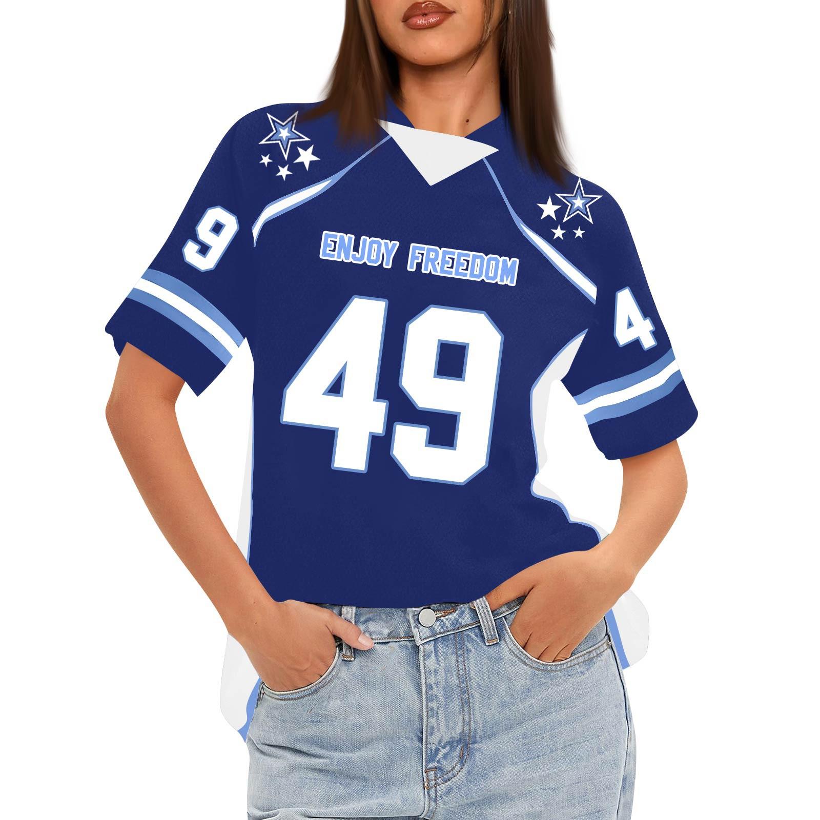 

Женская футболка оверсайз с коротким рукавом из сетки, футбольная майка, V-образный вырез, графический топ, футболка XXL синий