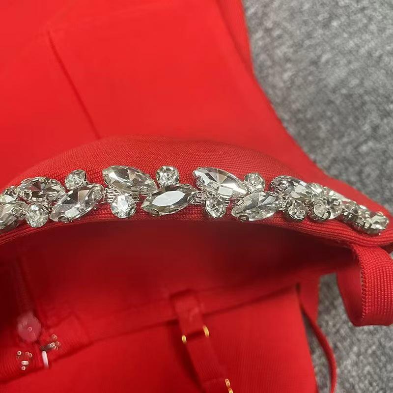 Elegant Thai Strappy Rhinestone Slit Bandage Evening Gown