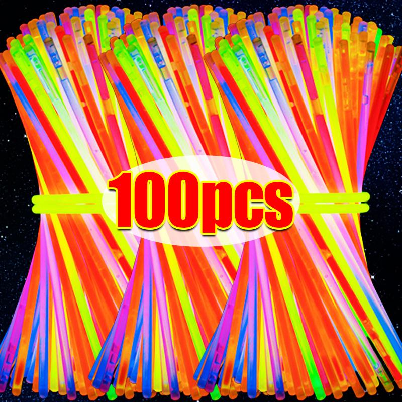100/10pcs Luminous Glow Sticks Fluorescence Colorful Glowing in Dark Stick DIY Bracelet Necklace Glowstick Christmas Party Decor