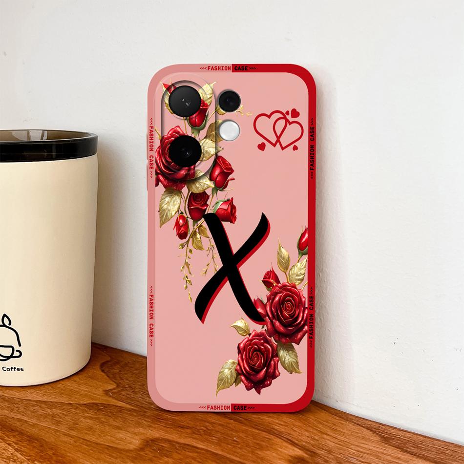 For Vivo V60 Lite 5G Phone Case Fashion Rose Letters Soft Liquid Silicone Housing For Vivo V 60 Camera Coverage Anti Drop Shell