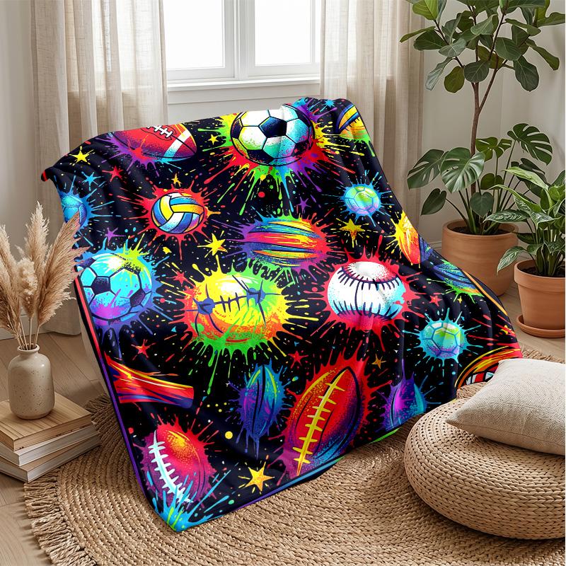 Sports Ball Fusion 4 Theme Blanket Lightweight Warm Flannel Blanket Decorative Throw Blanket for Home Decoration
