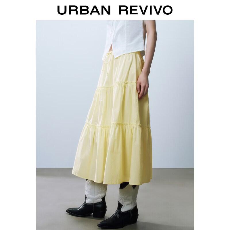 UR2026 Women's Pastel Casual Tie-Waist Ruffle Trim Skirt
