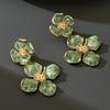Atmospheric Green Oil-drop Flower Necklace and Earrings Set