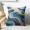 Blue Gold Wave-Shaped Pattern Cushion Cover Natural Linen Organic Fabric Double-Sided Printing Breathable Perfect For Home Decor