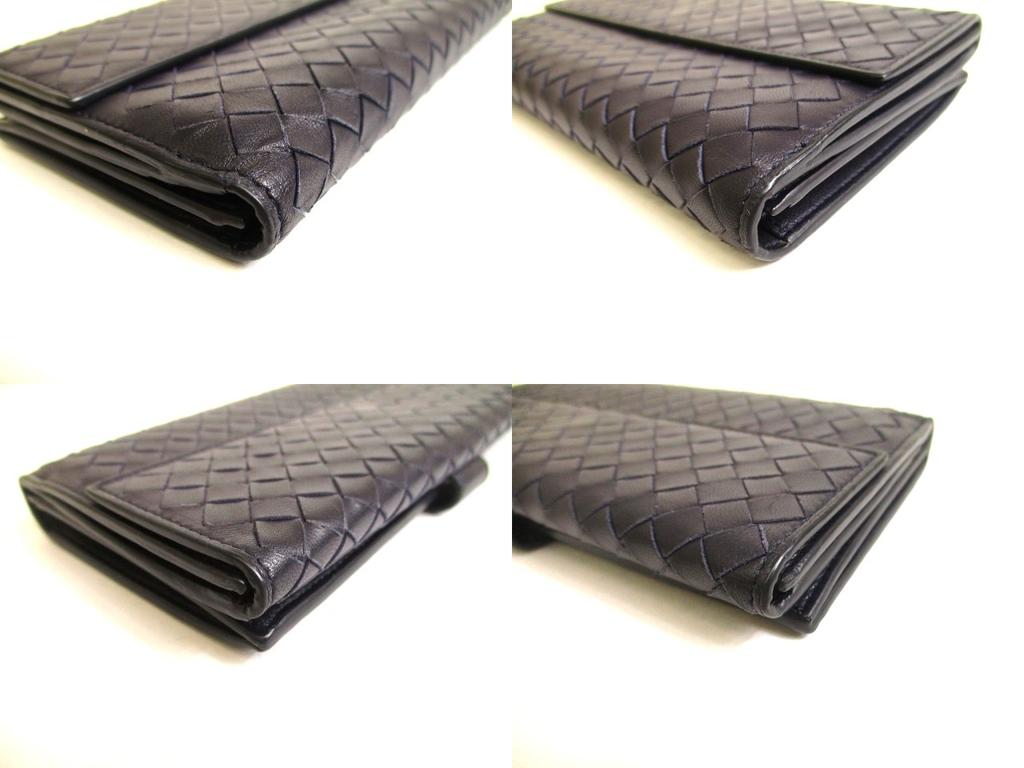Authentic BOTTEGA VENETA Intrecciato Deep Navy Blue Leather Flap Long Wallet #a763  Refurbished