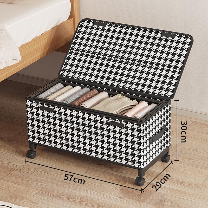 

Ящик для хранения под кроватью с колесами, вместительный ящик для хранения одежды высотой 30 см, экономит место, органайзер для одежды S