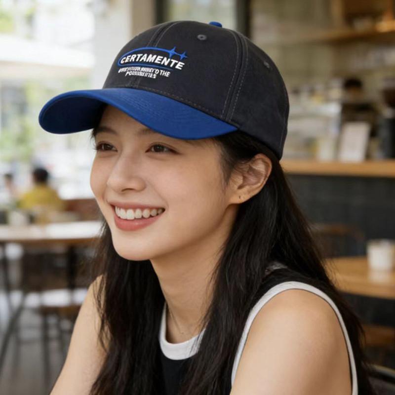 Embroidered Letter Baseball Cap With Wide Brim Sun Hat For Men Women