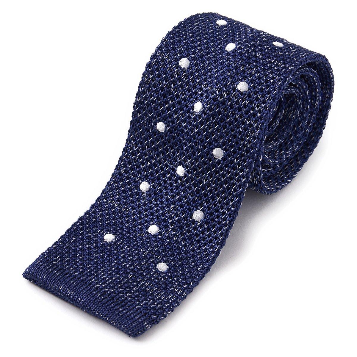 [Ogier] NecktieKnit Tie, 100% Silk, Polka Dot Pattern, Narrow TieSlim Tie, Blue