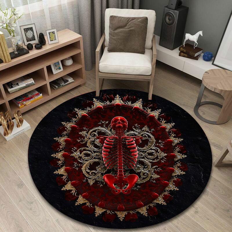 Glam Round Stained Glass Multicolor Rug Mat, Non-Slip Floor Mat for Entryway