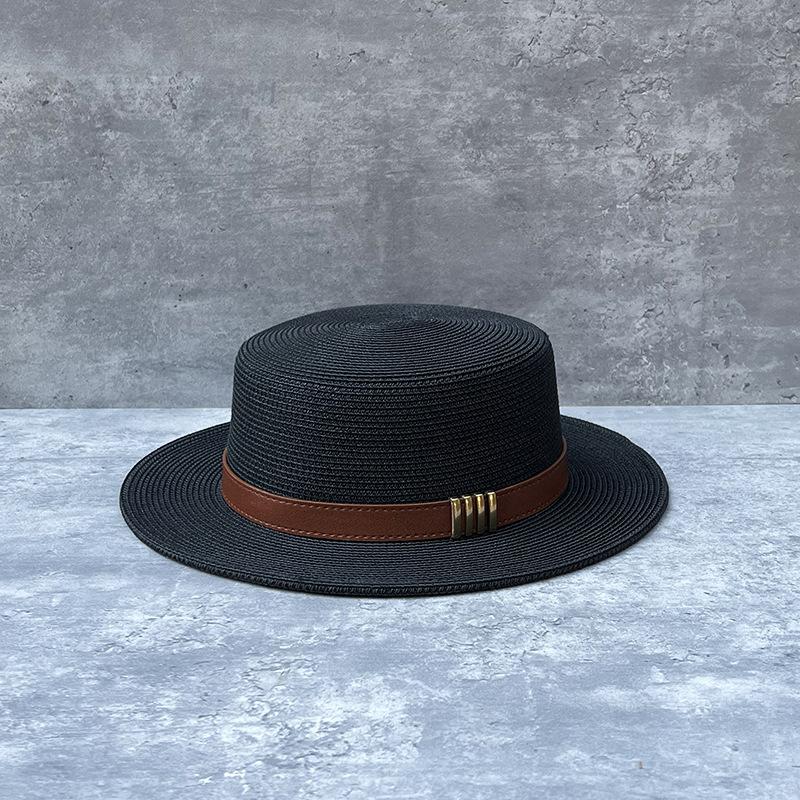 25 Retro Flat-Top Straw Hats For Children'S Summer Vacation Seaside Beach Sunshade Top Hats Show Small Face