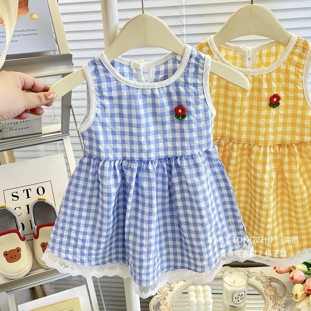 Sweet Girls Summer Plaid Dress Baby Toddler Sleeveless Vest And Shorts Two Piece Set Outfit 110cm