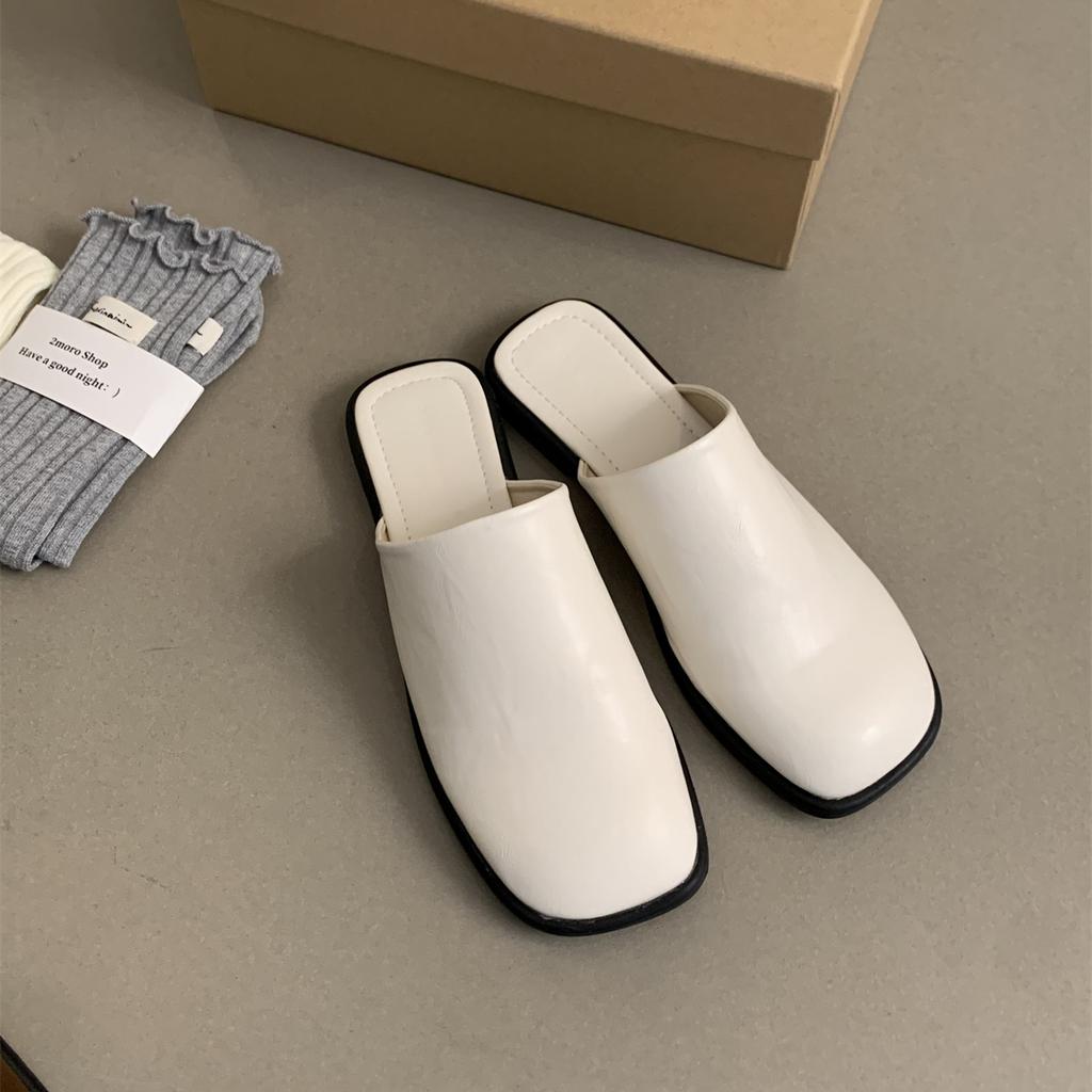 Fashion 2024 Summer Women Shoes Mules Shoes for Women Square Toe Slippers Women Chunky Heel Cover Toe Slippers Shoes Zapatos De Mujer