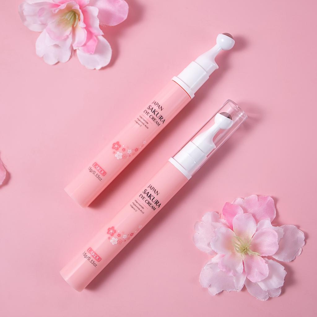 LAIKOU Sakura Eye Cream - Smoothing Eye Roller with Vitamin C, Niacinamide & Hyaluronic Acid, Cherry Blossom Scent, Moisturizing &, Eye Care