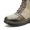 Johnature Genuine Leather Spliced Printed Fabric Women's Boots Vintage Lacing Comfortable Versatile Short Boots