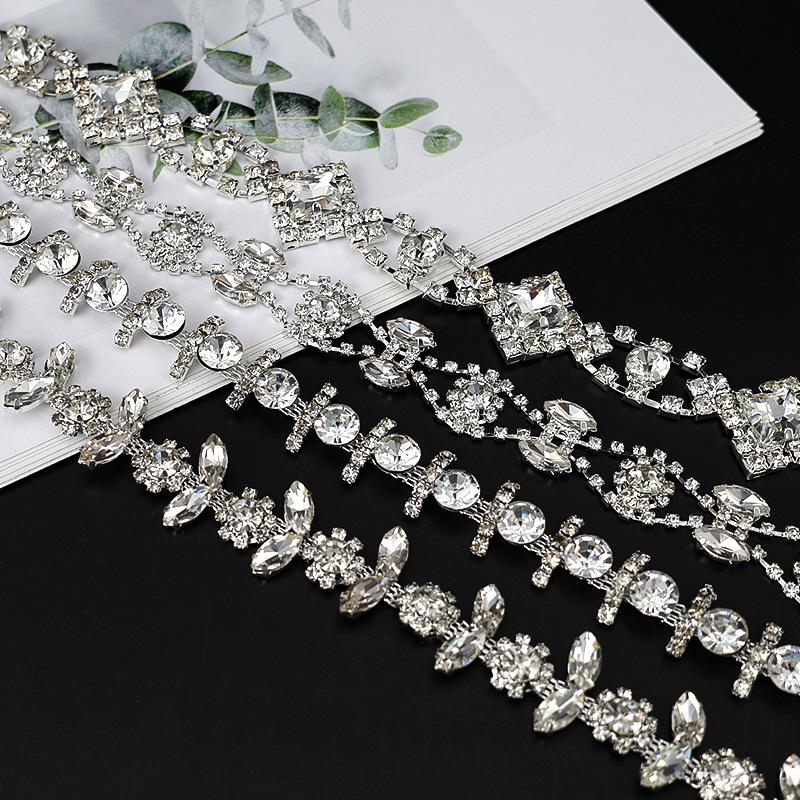 10Yards Rhinestone Sparkle Crystal Diamond Flower Leaf Rhinestone Chain Clothing Bags DIY Arts Wedding Party Gift Decoration