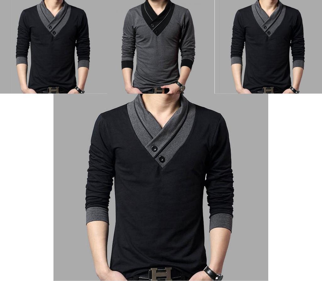 Camiseta De Hombre De Manga Corta Larga Slim Cuello En V Muscle Tee Blusa Casual
