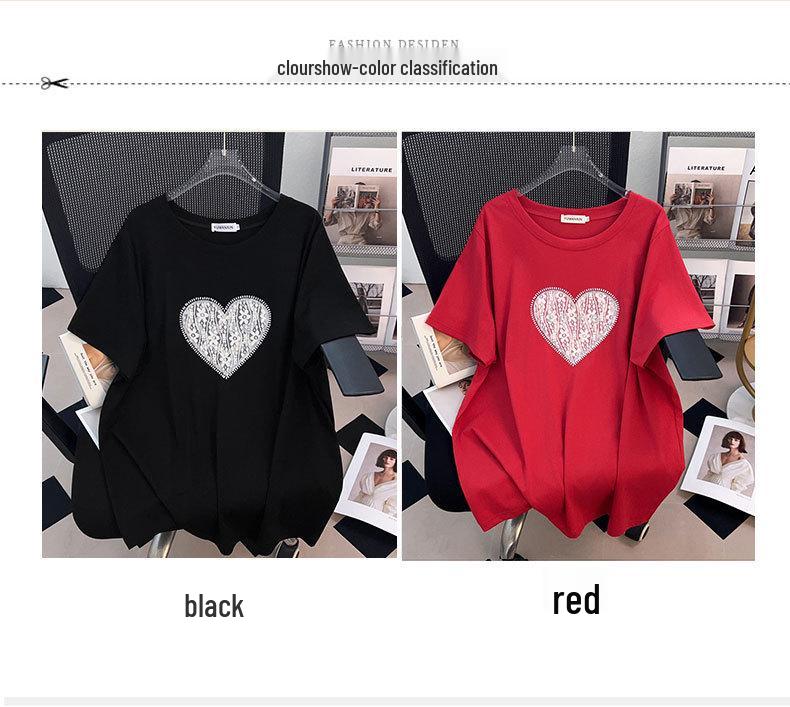 Women's Plus Size Loose Fit Mid-Length Round Neck Short Sleeve T-Shirt (Available in Sizes 200-350 Jin) - Style 1054
