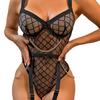 Women Bodysuit Backless Sleeveless Hollow Out Fishnet Push-up Gra Thin See-through Lace Spaghetti Strap Skinny