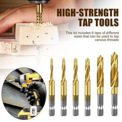 6Pcs Combination Drill Tap Bit Set High Durability Rustproof Spiral Design Wide Application Tapping Bit Tools for Drilling Threading