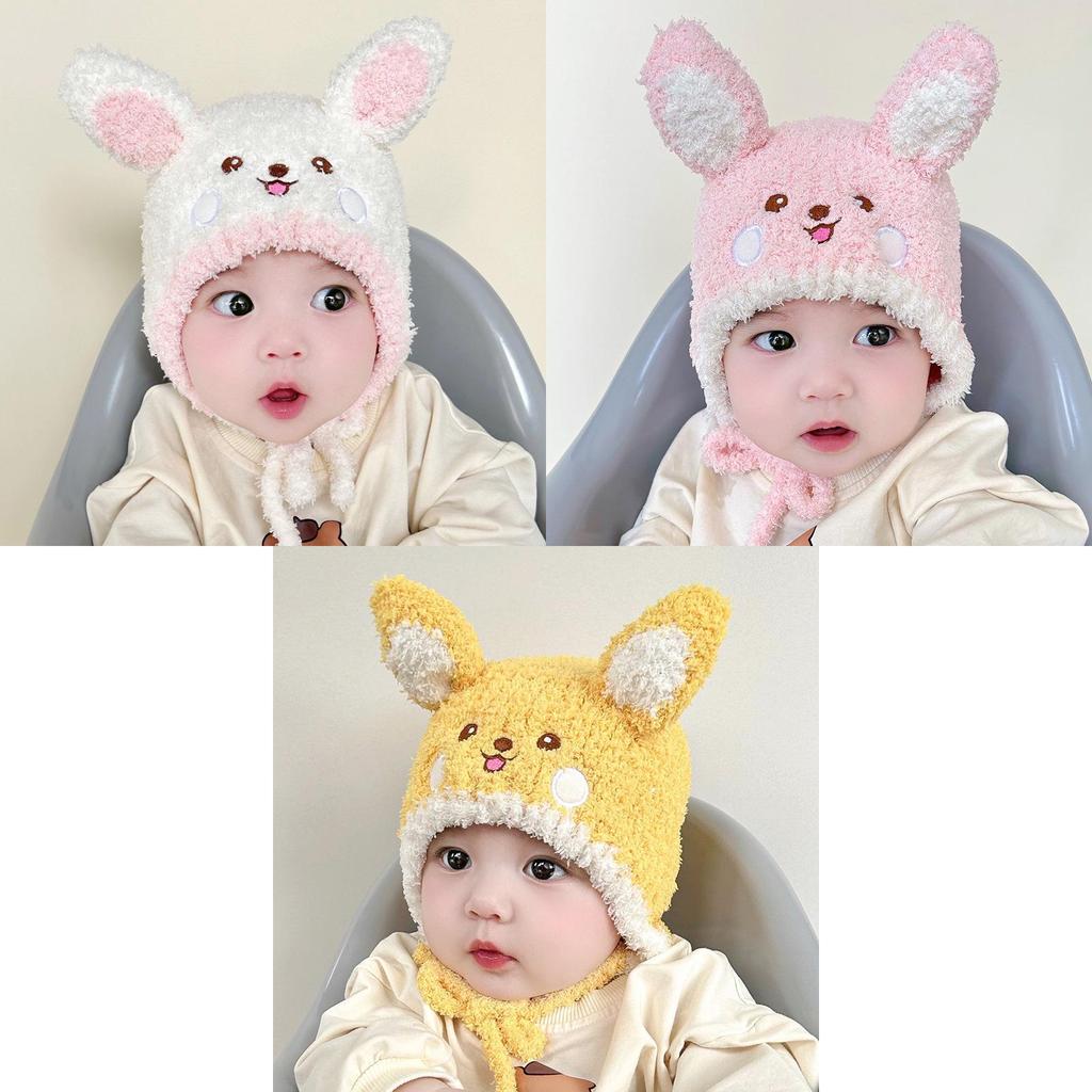 Cute Baby Knit Hat Winter Newborn Infant Warm Plush Hat Boys Girls Children Ear Protection Hat White