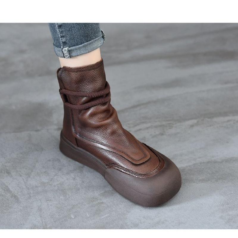Fashion Women Handmade Retro Roman Ankle Boots Women Genuine Woman Back Zipper Comfort Trend Casual Short Booties High Top Walking Shoes