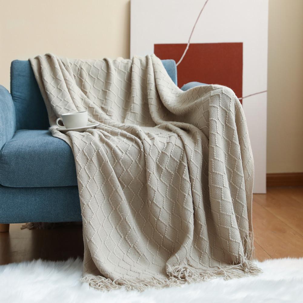 INS Rhombus Thickened Fleece Throw Blanket Knitted Small Sofa Cover Blanket Air Conditioning Bed Nap Blanket Super Soft Hitching Blanket