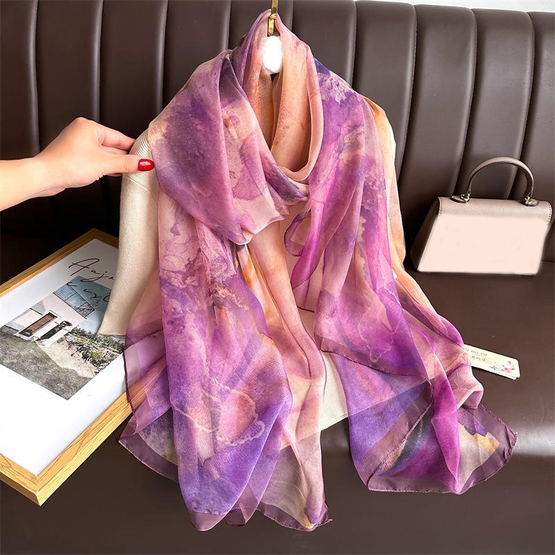 New Gradual Change Simulation Silk Scarf Purple High-end Soft Yarn Scarf Commuting Large Size Temperament Shawl Silk Scarf Fashion