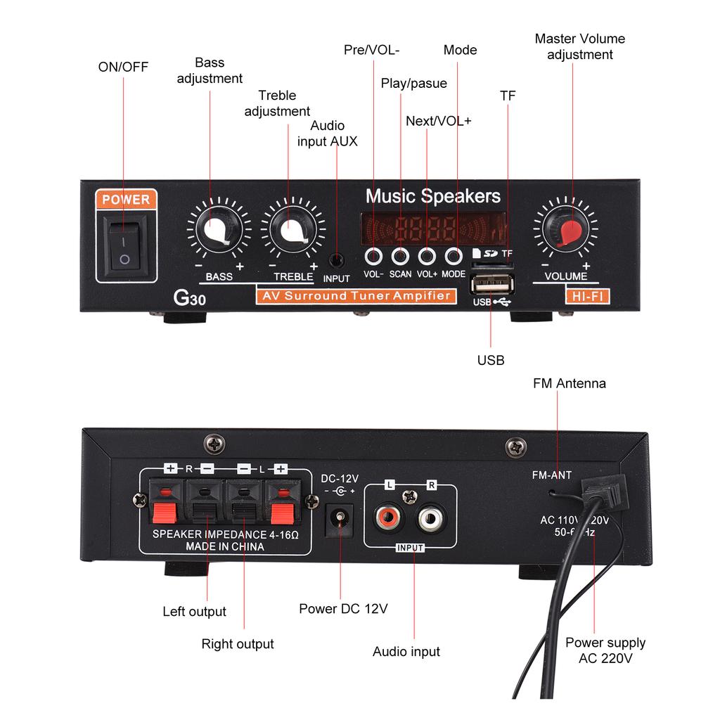 Amplificator de putere G30 de uz casnic Mini player audio digital BT Amplificator audio portabil stereo HiFi