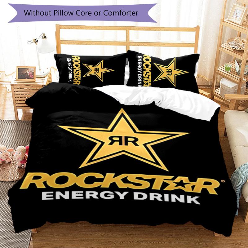 3pcs Rockstar Energy pattern bedding set duvet cover set includes duvet cover &pillowcases,perfect all season bedroom decoration&gift