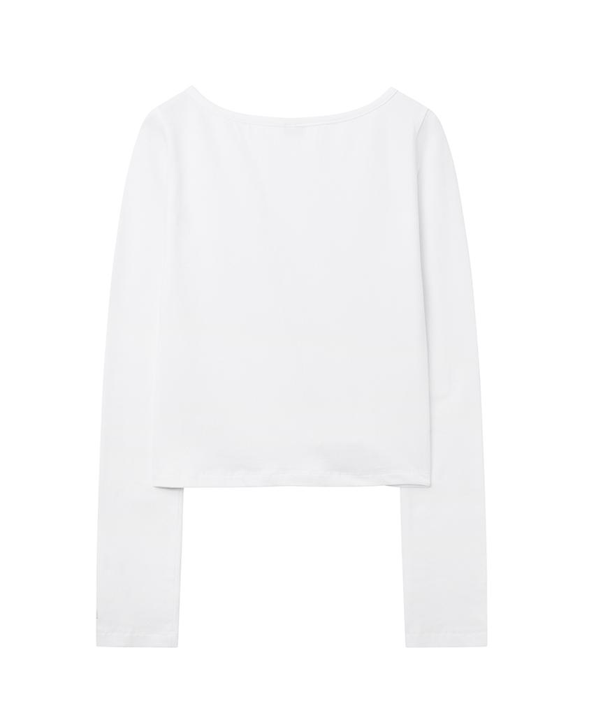 Lense Cut-Out Boat Neck Long Sleeve Tee White
