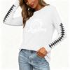 Women's Stylish Long Sleeve Rugby-Inspired Printed Top, Neck with Side Slit for Casual Wear