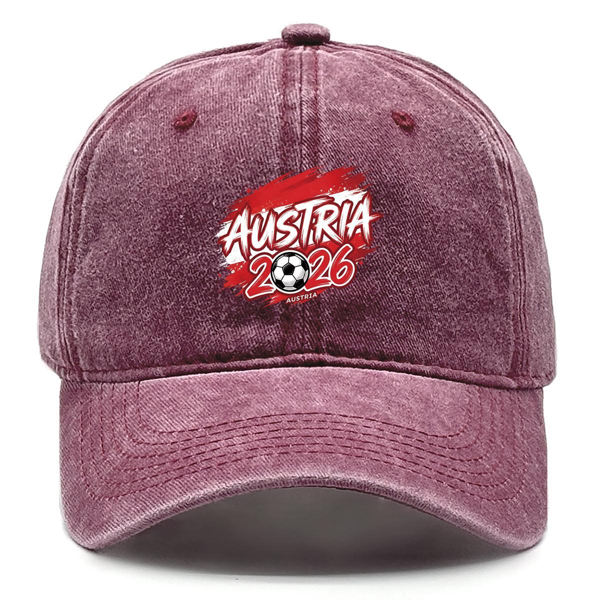 

2026 Football Soccer AUSTRIA Flag Printed Baseball Cap , Adjustable Sun Hat Fit Non-Stretch Fabric Stylish Cozy Dad Hat as the picture вино красного