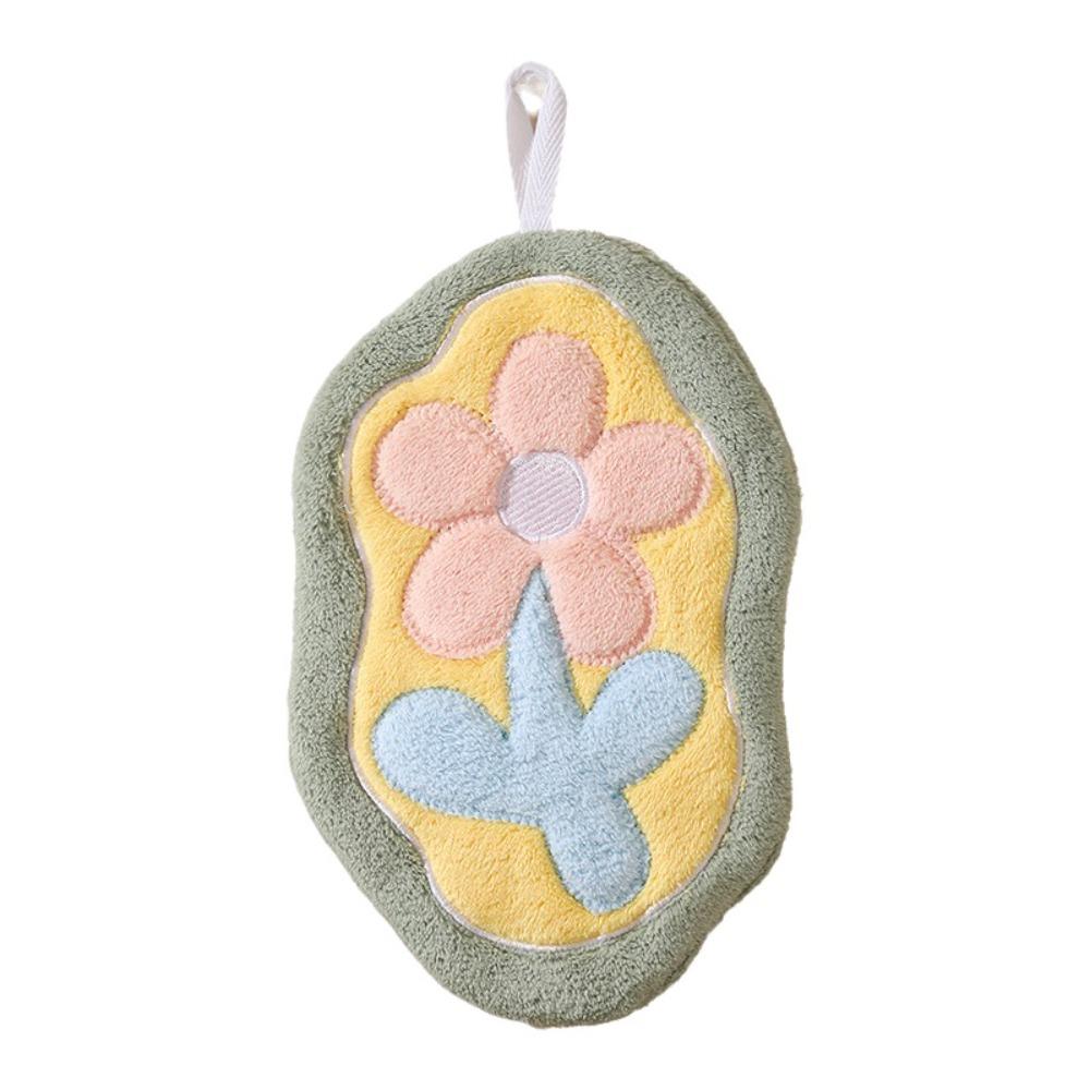 Fashion Tulip Hand Towel Absorbent Coral Velvet Kitchen Cleaning Towel Cartoon Microfiber Hanging Towel Household зелёный