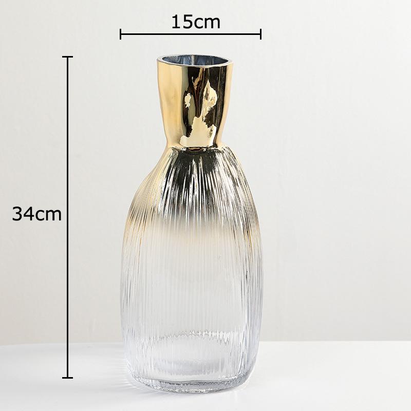 Gilded Transparent Glass Vase Wrinkled Texture Flower Pot Table Decoration Flowers Arrangement Floral Vases Room Aesthetic Decor