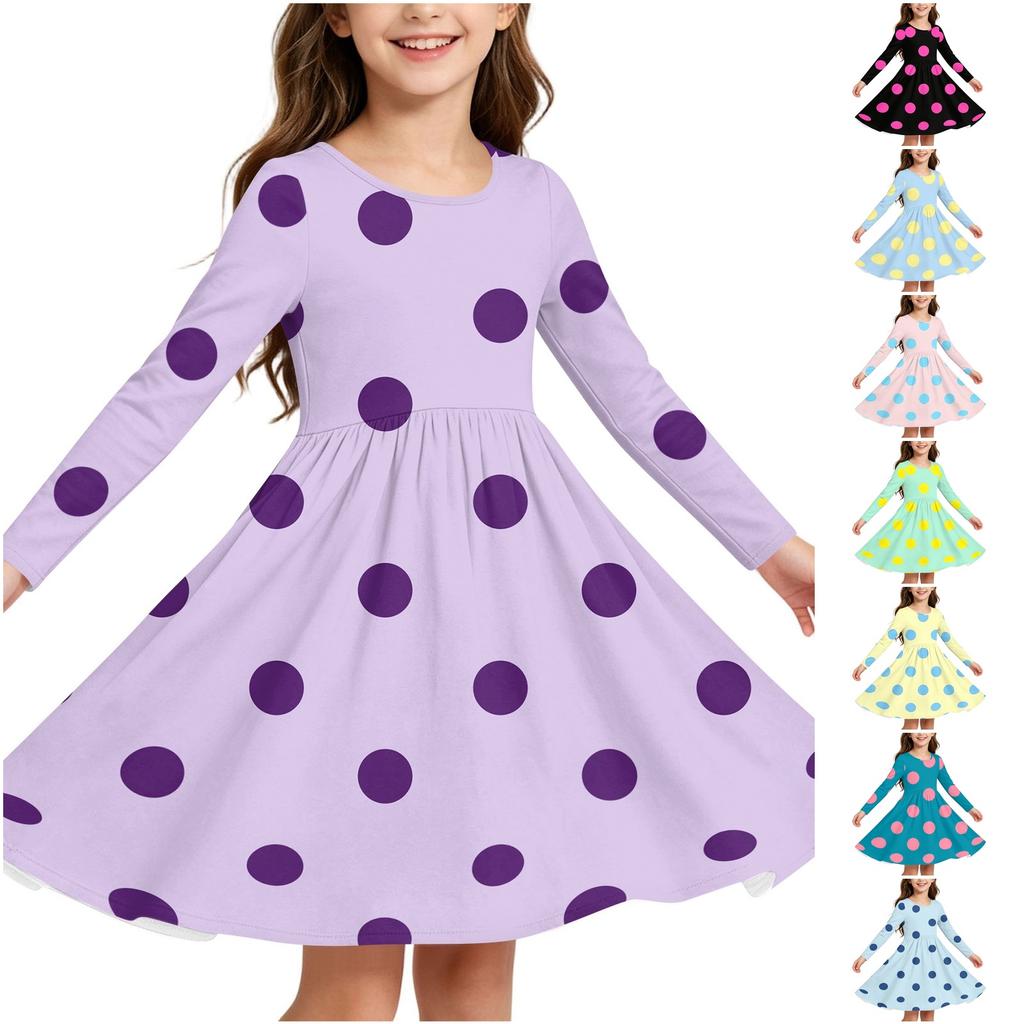 Mädchen Weihnachtsdruck Langarmkleid mit Ärmeln für Feiertagsparty und