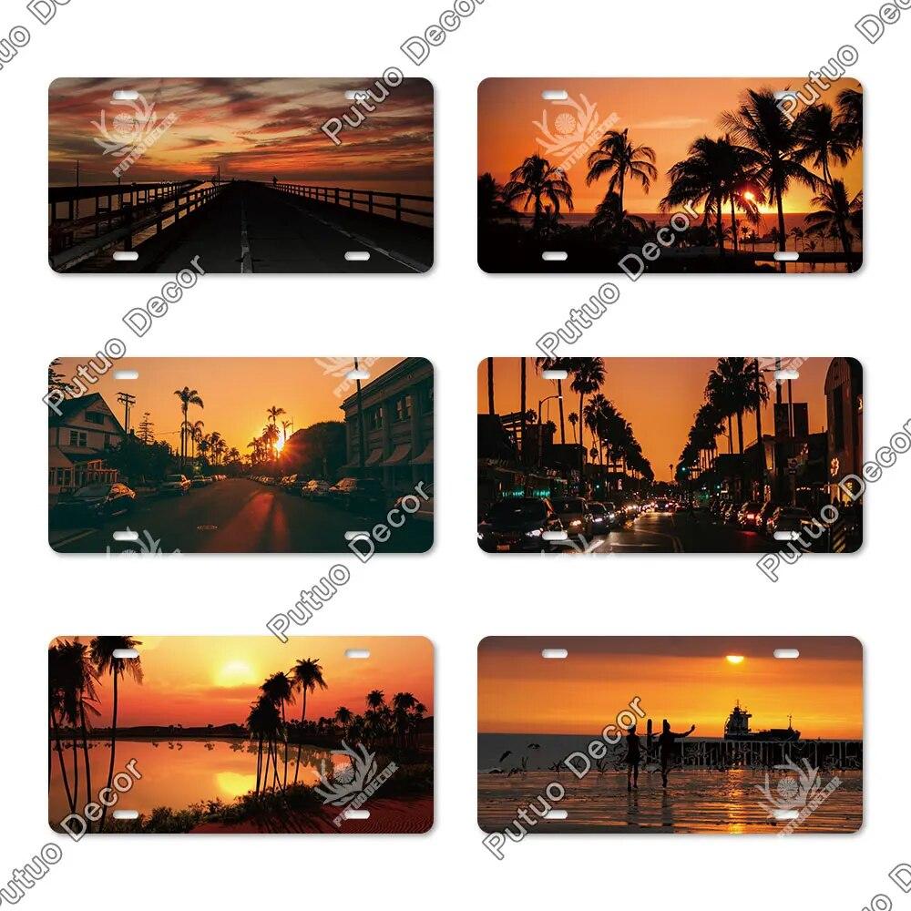 Putuo Decor Západ slunce SPZ Kovová cedule Plaketa Kovová Vintage Dekorace do obývacího pokoje Dveře Nástěnná dekorace k moři