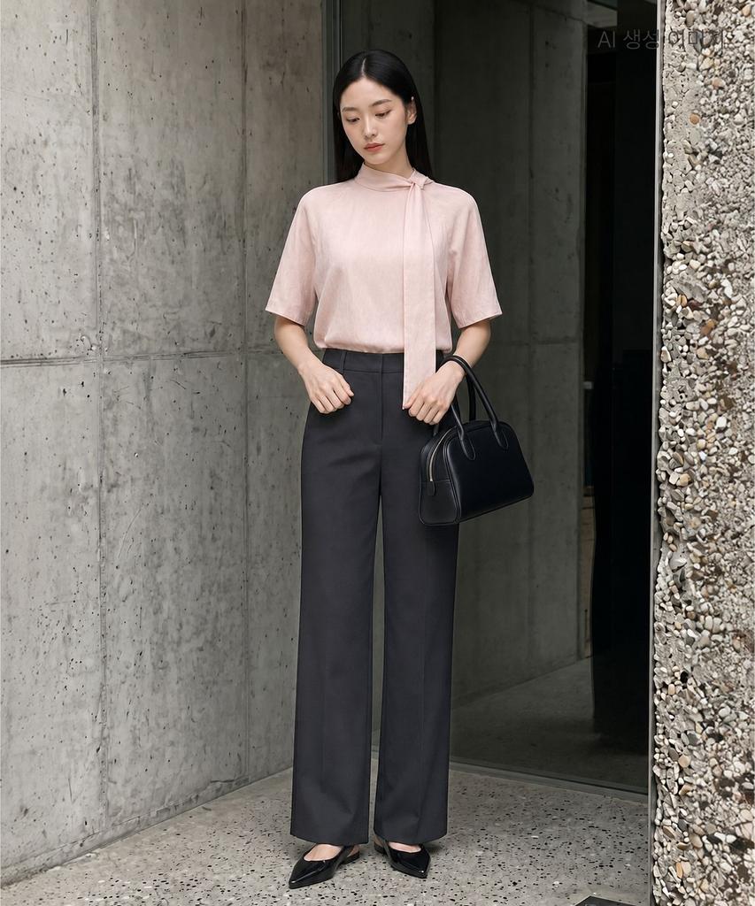 ROEM High-Neck Ribbon Tie Blouse Rmblg25Nt6