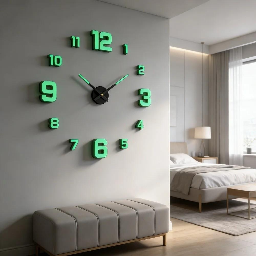 High Quality Modern Design Large Wall Clock 3D DIY Acrylic Night light Arrows Decal Frameless Wall Decoration Home Silent Clock