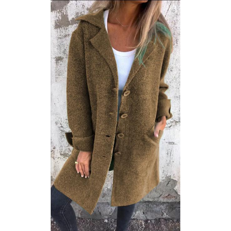 Autumn Winter Women's Clothes Trench Casual Solid Long Sleeve Outerwears Vintage Lapel Mid Length Coats Suit Jackets