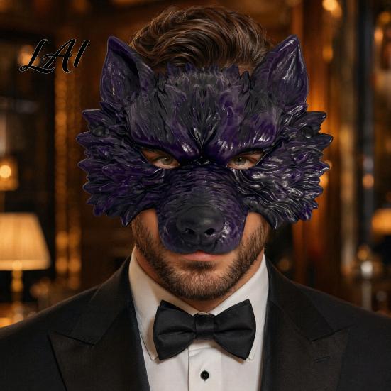 Full Face Wolf Mask for Adults Halloween Mask Embossed Werewolf Cosplay Party Atmospheric Costume Gear Adjustable Strap Animal Adults Trick