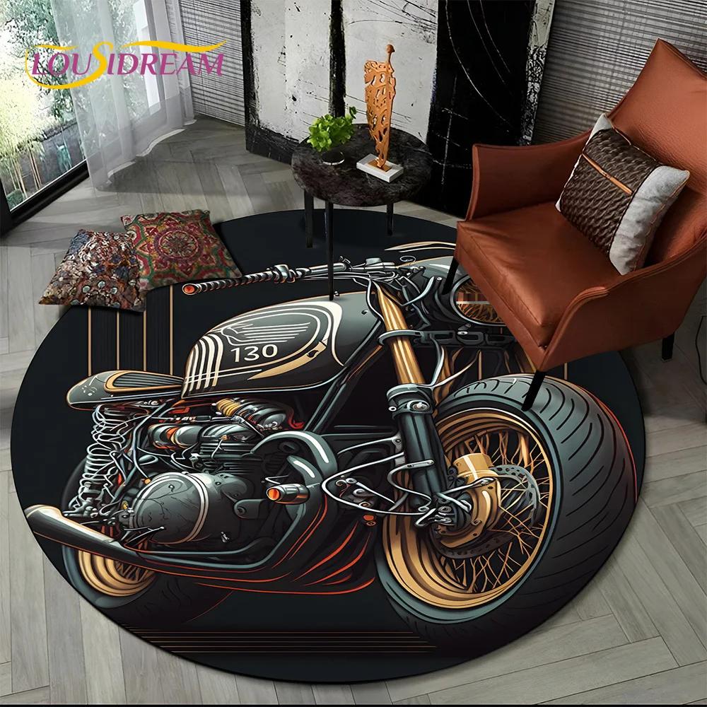 3D Retro Vintage Motorcycle Cartoon Round Area Carpet Rug for Living Room Bedroom Kid Playroom Decor,Pet Area Rug Non-slip Gift